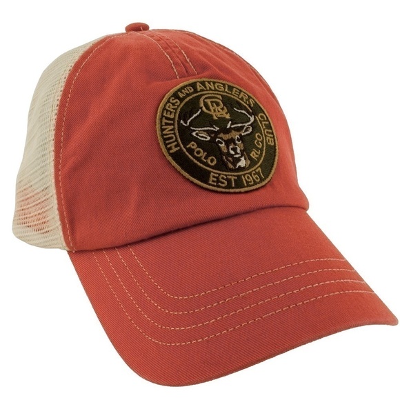 Polo Ralph Lauren Vintage Trucker Baseball Hat Hunting Orange Army Green - Picture 1 of 14